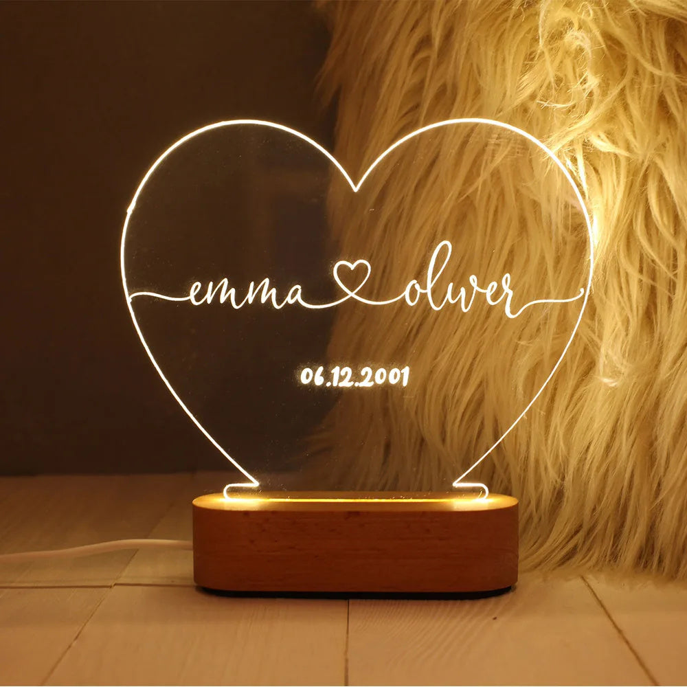 Personalized Heart Night Light - Romantic Valentine's Day Gift