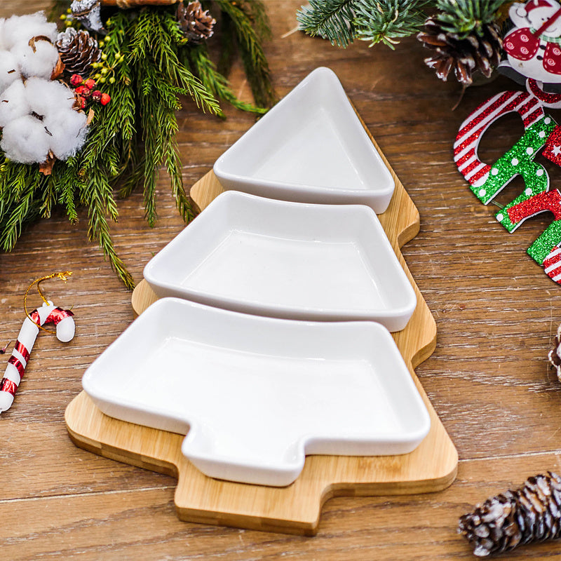 4-Piece Christmas Tree Ceramic Plates Set