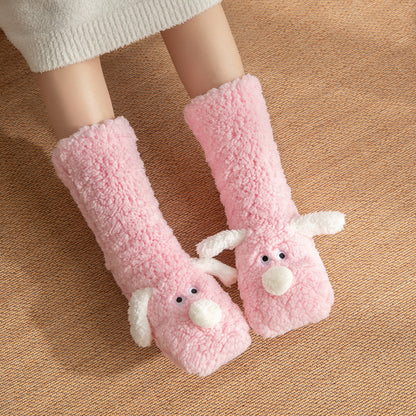 Cute Cartoon Dog Floor Socks – Warm, Non-Slip Plush Socks for Cozy Winter Comfort