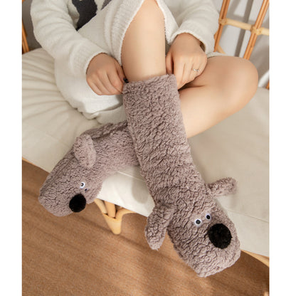 Cute Cartoon Dog Floor Socks – Warm, Non-Slip Plush Socks for Cozy Winter Comfort