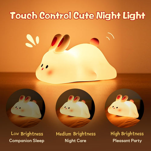 Cute LED Touch Sensor Night Light – Big Face Rabbit Silicone Bedside Lamp