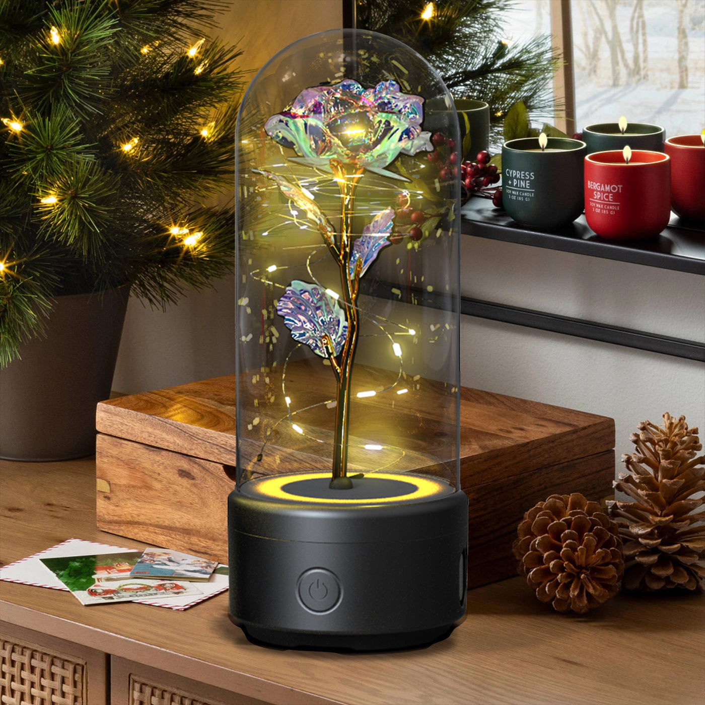 Creative 2-in-1 Rose LED Light and Bluetooth Speaker