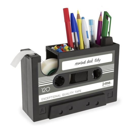 Retro Cassette Tape Dispenser & Pen Holder – Stylish and Functional Desk Organizer