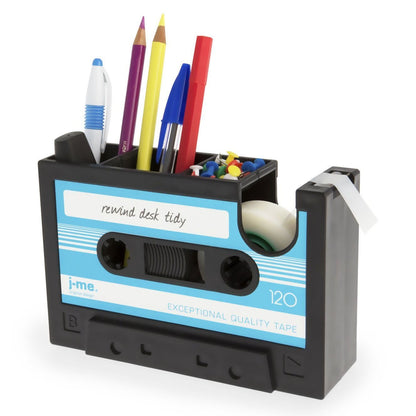 Retro Cassette Tape Dispenser & Pen Holder – Stylish and Functional Desk Organizer