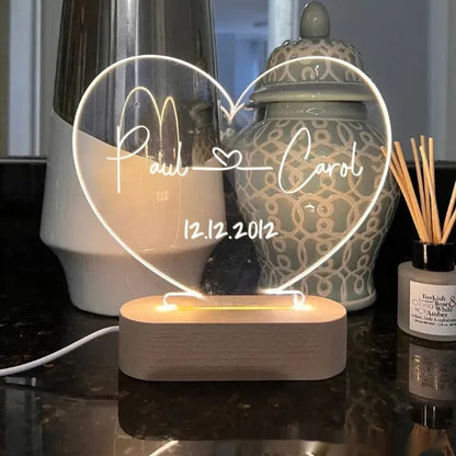 Personalized Heart Night Light - Romantic Valentine's Day Gift