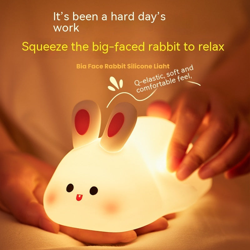 Cute LED Touch Sensor Night Light – Big Face Rabbit Silicone Bedside Lamp