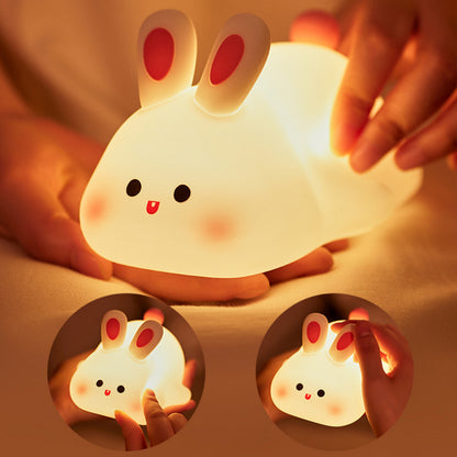 Cute LED Touch Sensor Night Light – Big Face Rabbit Silicone Bedside Lamp