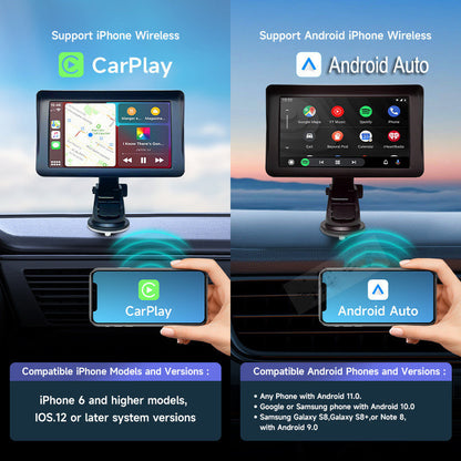 7-Inch IPS Smart Car Screen with Wireless CarPlay & Auto Mobile Projection