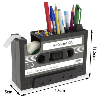 Retro Cassette Tape Dispenser & Pen Holder – Stylish and Functional Desk Organizer