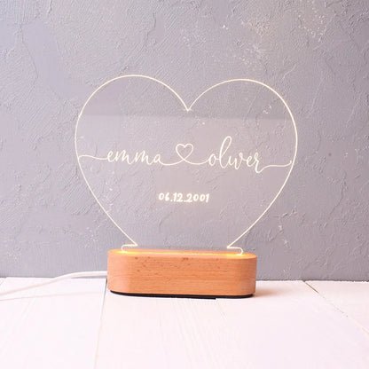 Personalized Heart Night Light - Romantic Valentine's Day Gift