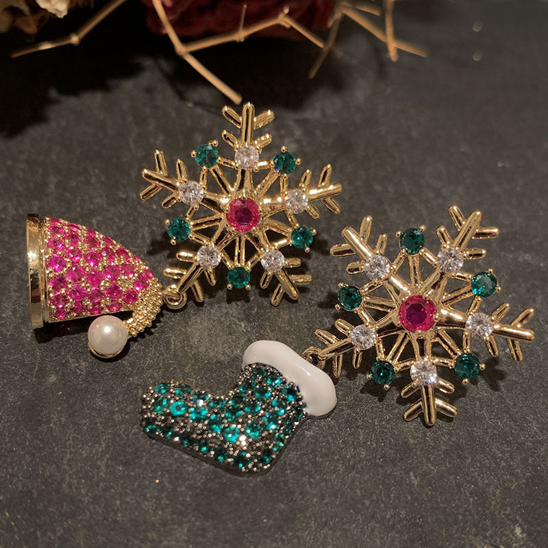 Christmas Snowflake & Asymmetric Stud Earrings