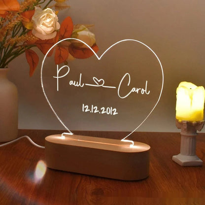 Personalized Heart Night Light - Romantic Valentine's Day Gift