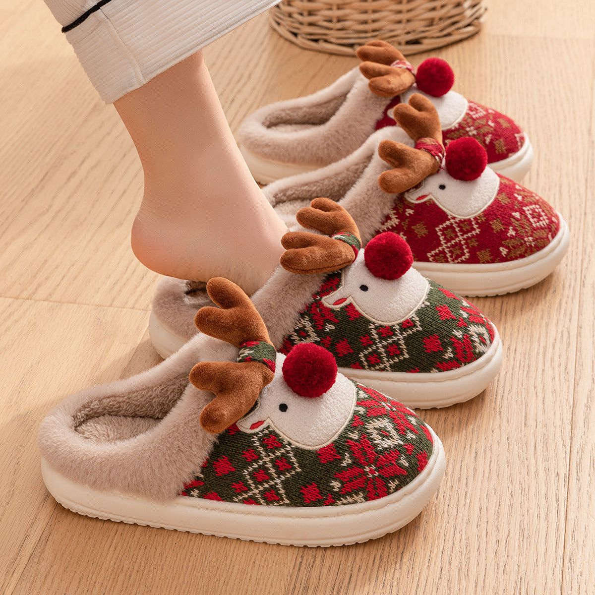 Cozy Non-Slip Christmas Elk Plush Slippers