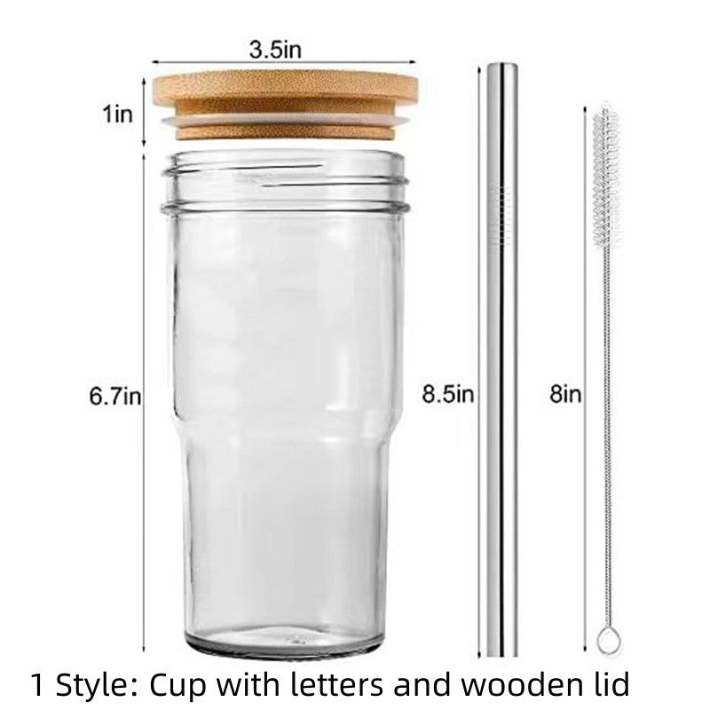 Boba-Friendly Glass Cup with Wooden Lid & Reusable Straw