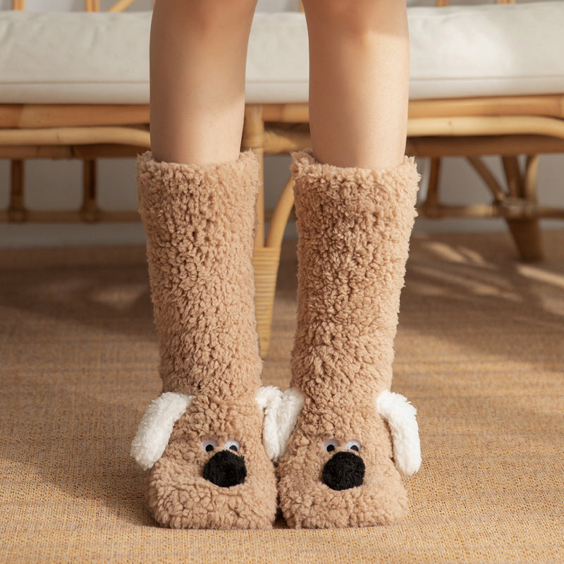 Cute Cartoon Dog Floor Socks – Warm, Non-Slip Plush Socks for Cozy Winter Comfort