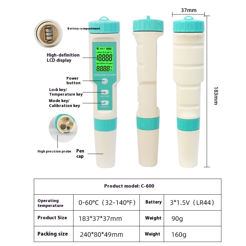 AquaPro 7-in-1 Digital Water Quality Tester Pen