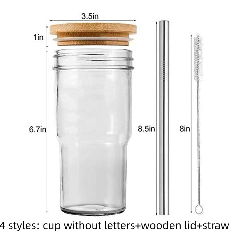 Boba-Friendly Glass Cup with Wooden Lid & Reusable Straw