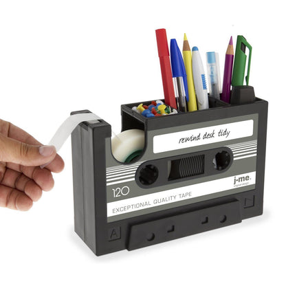 Retro Cassette Tape Dispenser & Pen Holder – Stylish and Functional Desk Organizer