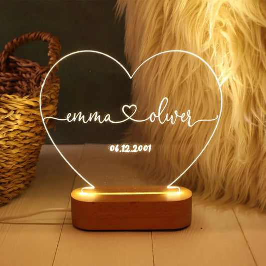 Personalized Heart Night Light - Romantic Valentine's Day Gift