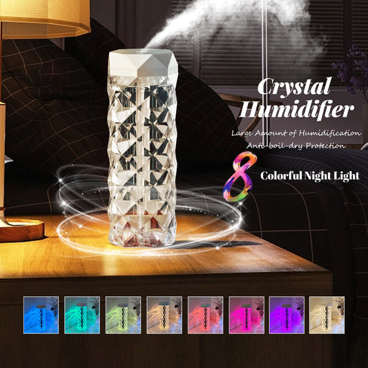 Crystal Lamp Air Humidifier with Color Night Light – Touch-Activated