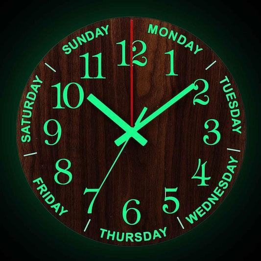 Luminous Wood Grain Wall Clock – Elegant Design with Glow-in-the-Dark Feature