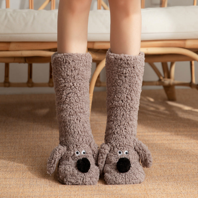 Cute Cartoon Dog Floor Socks – Warm, Non-Slip Plush Socks for Cozy Winter Comfort