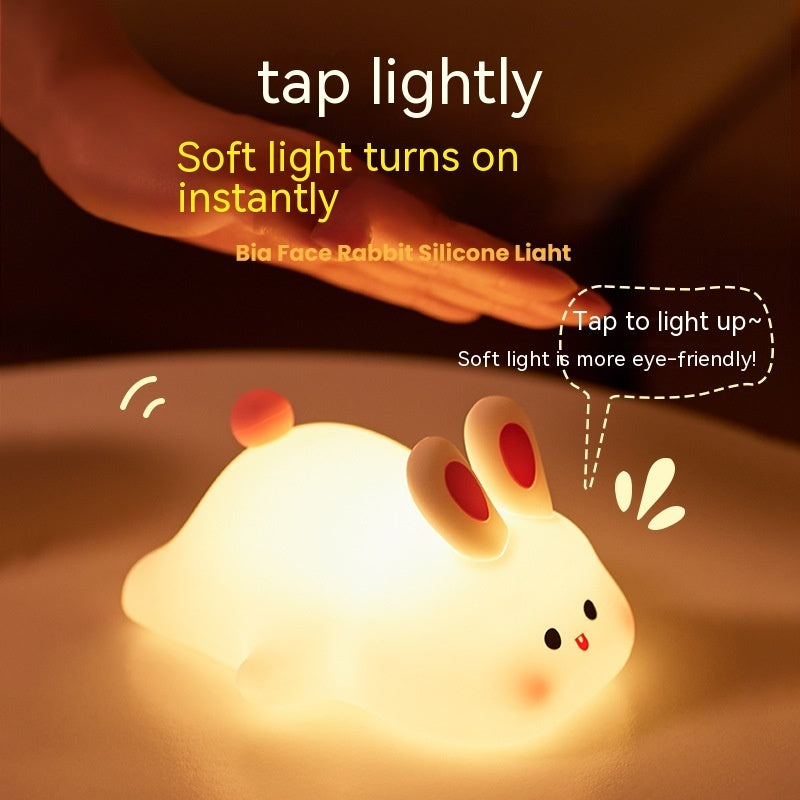 Cute LED Touch Sensor Night Light – Big Face Rabbit Silicone Bedside Lamp