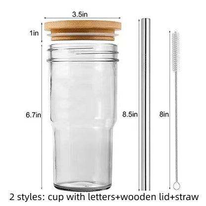 Boba-Friendly Glass Cup with Wooden Lid & Reusable Straw