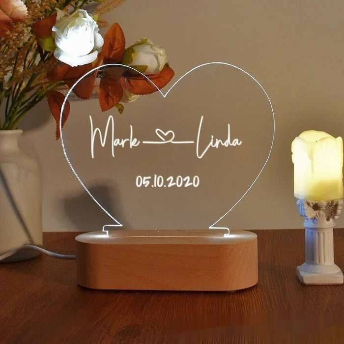 Personalized Heart Night Light - Romantic Valentine's Day Gift