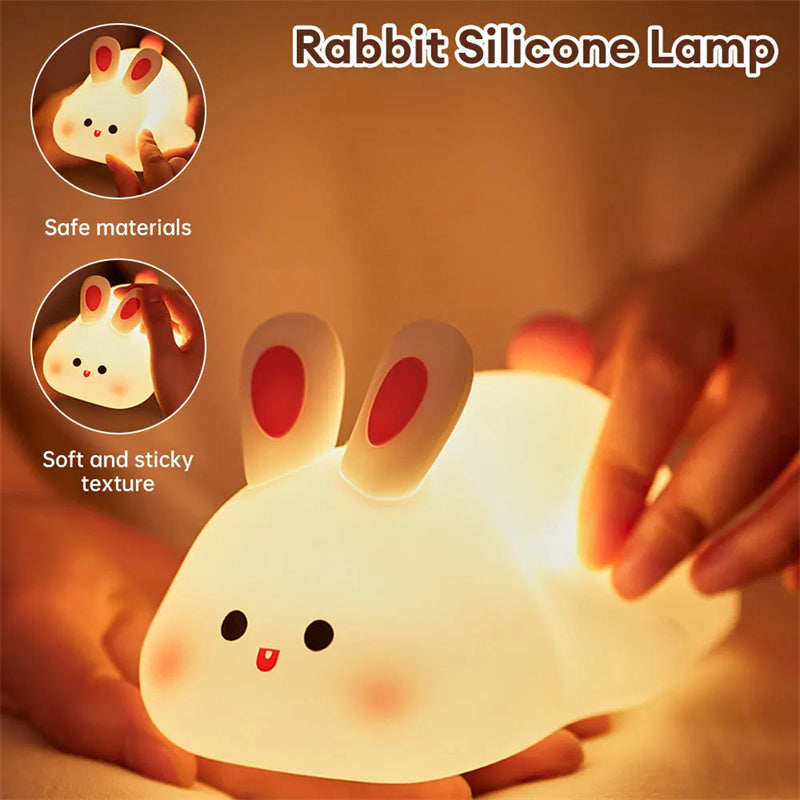 Cute LED Touch Sensor Night Light – Big Face Rabbit Silicone Bedside Lamp