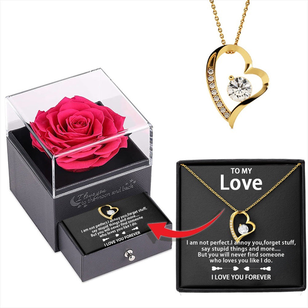 Love Necklace with Preserved Fresh Flower Gift Box