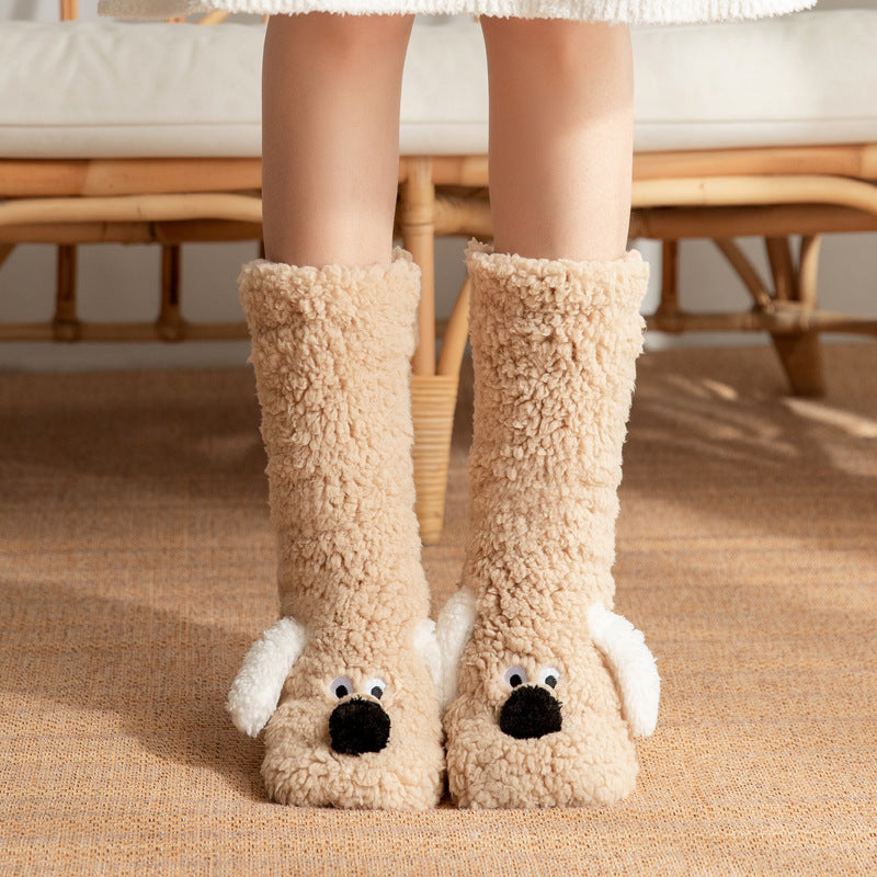 Cute Cartoon Dog Floor Socks – Warm, Non-Slip Plush Socks for Cozy Winter Comfort