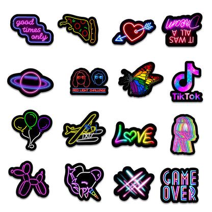 50-Piece Neon Stickers Set – Decorative for Car, Trunk, Phone, and Water Cups