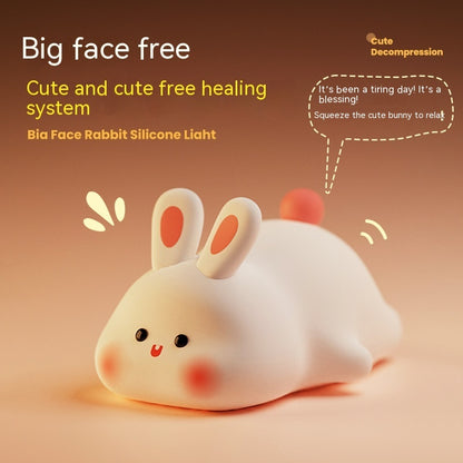 Cute LED Touch Sensor Night Light – Big Face Rabbit Silicone Bedside Lamp