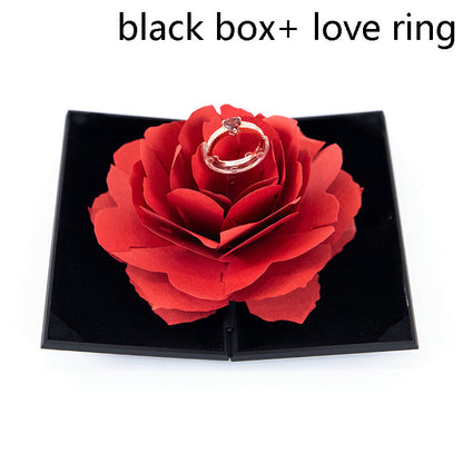 3D Love Box Heart-Shaped Rose Flower Rotating Ring Box