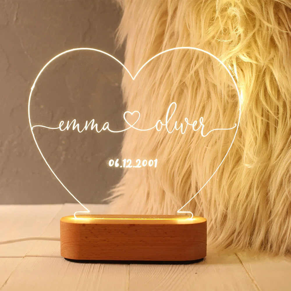 Personalized Heart Night Light - Romantic Valentine's Day Gift