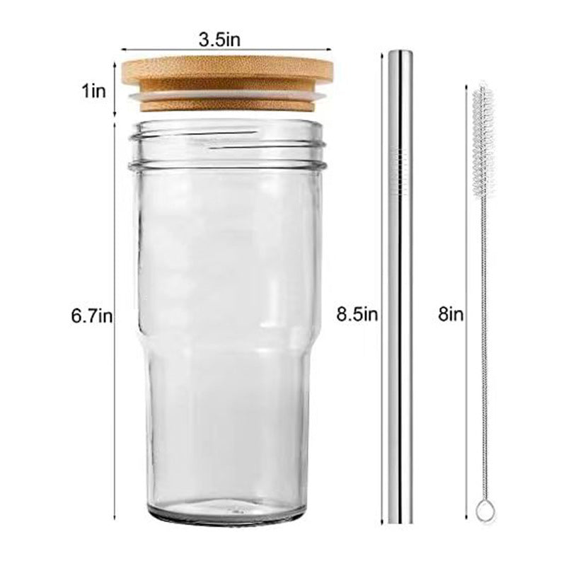 Boba-Friendly Glass Cup with Wooden Lid & Reusable Straw