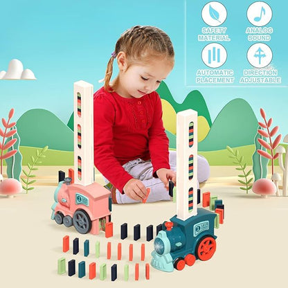 Automatic Domino Train Toy Set – 180-Piece Creative Dominoes Rally Train Blocks for Kids (Ages 3-12)